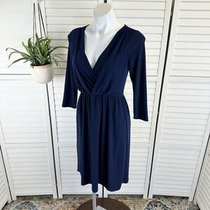 Gilli Navy Blue Layered Surplice‎ A-Line Dress Stretch Knit USA Made Size M